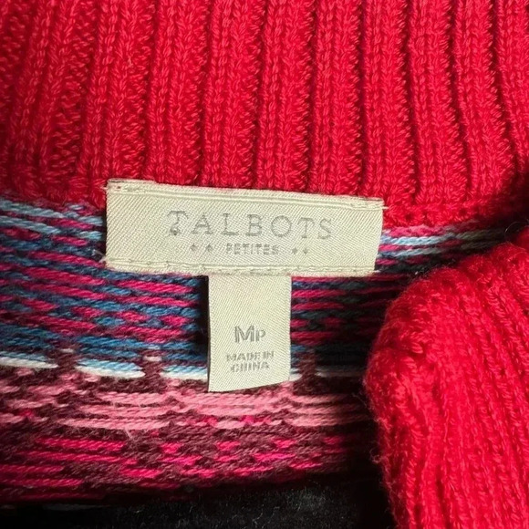 Talbots red pink blue button front cardigan long sleeve Medium petite K13 - Picture 3 of 6